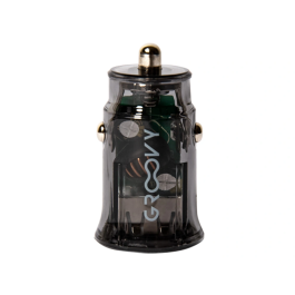 Groovy Cargador Coche Doble USB a 3.4A Gris Oscuro con USB-C, Diseño Transparente y Protección contra Sobrecarga