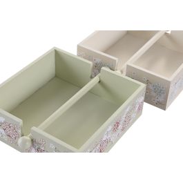 DKD Home Decor Ivy&daisy 2022 Servilletero Tradicional Verde Beige 18 x 6 x 18 cm (4 Unidades)