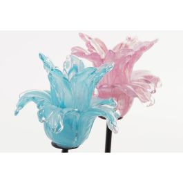 DKD Home Decor Portavelas Rosa Azul Cristal Metal 12 x 12 x 24 cm (2 Unidades)