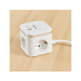 Fellowes Regleta con Interruptor y 3 Tomas, 1 USB-A + 2 USB-C, Cable 2m, Blanca. Ref: 100137168