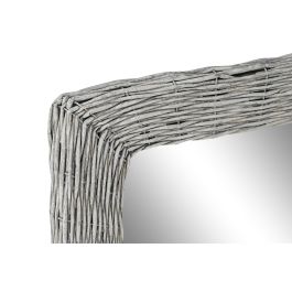 DKD Home Decor Espejo de Pared Estilo Cottage hecho a mano, Mimbre y Cristal, Color Gris, 63 cm Alto x 52.5 cm Ancho x 4 cm Fondo