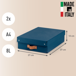 Leitz Caja de almacenaje cartón mediana baja con asa de piel, pack de 2 unidades, azul, para documentos A4/portátiles