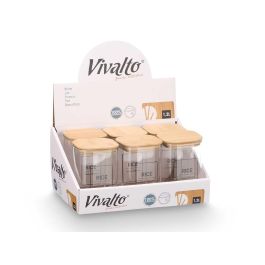 Bote Cuadrado Borosilicato Tapa Bambu Rice 1,2L Vivalto 10X15CM (12 Unidades) Bote Cuadrado Borosilicato Tapa Bambu Rice 1,2L Vivalto 10X15CM (12 Unidades)