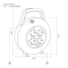Edm Enrollacables 10 m 3x1 mm 4 tomas schuko t/tl con protector térmico Edm Enrollacables 10 m 3x1 mm 4 tomas schuko t/tl con protector térmico