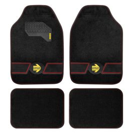 Momo LCM4FUBR Set Alfombras Fun Blk-Red 4 Piezas Negra con Logo Amarillo y Costuras Rojas