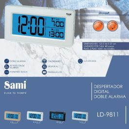 SAMI Despertador LCD con Doble Alarma, Calendario, en Color Oro Rosa - Reloj Despertador Digital