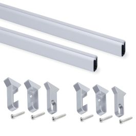 Emuca Lote de 2 barras para armario Silk de logitud 1.15m con soportes, Aluminio y Plásticos, Anodizado mate