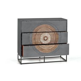 GINER Y COLOMER Cómoda de Madera de Mango con Patas de Metal Gris y Marrón, 3 Cajones