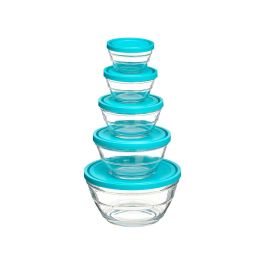 Vivalto Set 5 Fiambreras Redondas Cristal Azul 2.4L 1.1L 600ML 280ML 180ML (Set de 6)