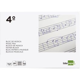 Liderpapel Bloc Música Pentagrama 5mm Cuarto 20 Hojas 100 g/m² Grapado