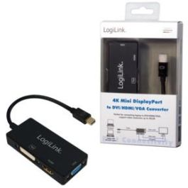 LogiLink CV0110 - Adaptador Mini DisplayPort 1.2 a DVI/HDMI/VGA, 4K UHD, Macho/Hembra, Cable 0.15m