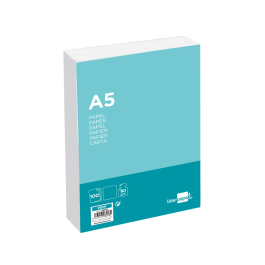 Liderpapel Papel A5 80g/m2 Liso Paquete 100 Hojas Blanco Escritura