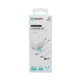 eSTUFF INFINITE Kit Cargador Rápido PD 20W Enchufe EU con Cable USB-C a Lightning 1.5m MFI para iPhone y iPad, Reciclado Blanco eSTUFF INFINITE Kit Cargador Rápido PD 20W Enchufe EU con Cable USB-C a Lightning 1.5m MFI para iPhone y iPad, Reciclado Blanco