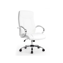 Q-connect Silla de Dirección Vero, Similpiel Blanco, Base Metálica Cromada, Ruedas Premium, Altura 116-124 cm, Profundidad 70 cm, Anchura 63 cm
