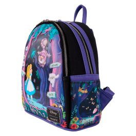 LOUNGEFLY Mochila Disney Alicia en el País de las Maravillas 26cm Piel Sintética Saffiano con Detalles en Relieve y Bordados