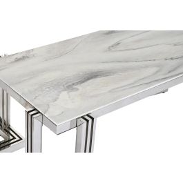 DKD Home Decor Mesa Centro Moderna Blanca Plateada de Acero y Cristal 120x60x45 cm