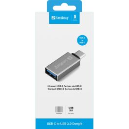Sandberg Dongle USB-C a USB 3.0 para Conectar Dispositivos USB-A como Disco Duro, Impresora o Ratón a tu Ordenador USB-C