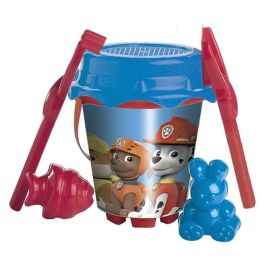 Cubo playa castillo paw patrol con cedazo, pala, rastrillo y moldes 18 cm - modelos surtidos