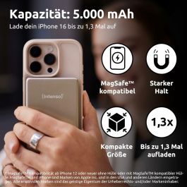 Intenso MW5000 7344021 Powerbank MagSafe 5000 mAh Inalámbrico Magnético Carga Rápida USB-C 20W Champán para iPhone