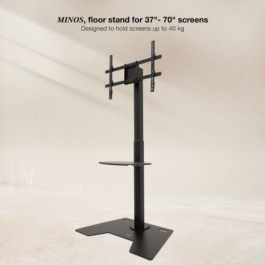 TooQ FS2284M-B Soporte de Suelo TV 37-70" (177.8cm) MINOS, 70kg, Altura Ajustable, Rotación 90°, Negro