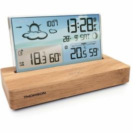 Reloj despertador estación meteorológica - THOMSON - Madera clara - Visualizador de temperatura, Higrometría, Alarma dual, USB-C, Sonda inalámbrica