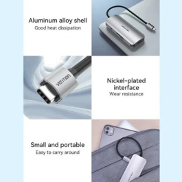 Vention Docking USB Tipo-C TOJHB 7 en 1 con HDMI 4K, 3xUSB 3.0, Lector Tarjetas SD/TF, PD 100W, Gris