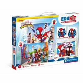 Clementoni CLE8005125182954 Edukit Spidey 4 en 1: Puzzles 30 y 48 piezas, Nota, 6 Cubos - Niños 4+ años