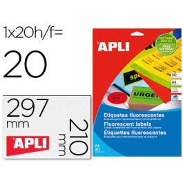 Apli Etiqueta Adhesiva 02879 210x297 mm Fluorescente Naranja DIN A4 Láser Caja 20 Hojas Precio: 11.68999997. SKU: S8400922