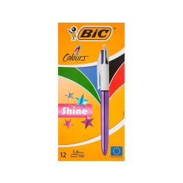 Bic Bolígrafo 4 Colores Shine Silver Cuerpo Blanco-Morado Metálico Caja 12 Ud