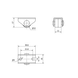 Ruedas Alex Rueda Fija Goma Gris con Placa y Eje Liso Doble Fijación Carga Máx. 20 kg Ø 1.5 cm