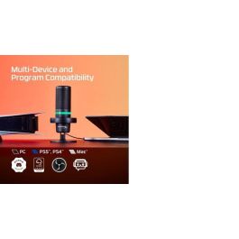 HP DuoCast Micrófono USB Negro con Iluminación RGB, Montura Antivibración y Grabación Hi-Res 24-bit/96kHz