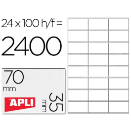 Apli Etiquetas Adhesivas 70x35 mm Inkjet-Láser Cantos Rectos 24 x 100H Blanco Precio: 18.49999976. SKU: BIX1272