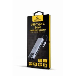 Gembird A-CM-COMBO5-04 Replicador de Puertos USB-C 3.2 Gen 1 para Portátil con 87W Power Delivery, HDMI 4K y Ethernet Plata