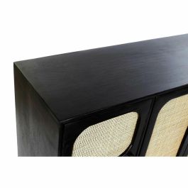 DKD Home Decor Buffet Moderno Negro Natural de Mango y Ratán con 4 Puertas, 3 Estanterías y Desmontable, 150 x 40 x 78 cm
