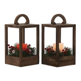 Farola Navidad Tradicional DKD Home Decor Rojo Blanco 16 x 26 x 16 cm (2 Unidades)