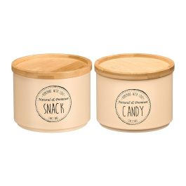 Kinvara Tarro Apilable con Tapa de Bambú, Surtido Beige, 12.7x10x12.7 cm (Set de 12)