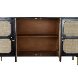 DKD Home Decor Buffet Moderno Negro Natural de Mango y Ratán con 4 Puertas, 3 Estanterías y Desmontable, 150 x 40 x 78 cm
