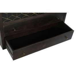 DKD Home Decor Armario Moderno Marrón Oscuro Dorado 100x40x175 cm de Acacia y Metal con 2 Puertas y 2 Cajones