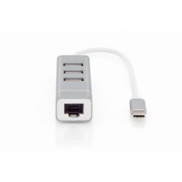 Digitus Adaptador USB 2.0 a RJ45 Ethernet y Hub de 3 Puertos, Conexión Type-C, Aluminio