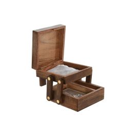 DKD Home Decor Juego de Mesa Colonial Ajedrez y Cartas Madera Sheesham Marrón Dorado 12x8x13 cm - Set 4 Piezas