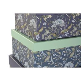 DKD Home Decor Caja Shabby de Cartón con Flores Fucsia, Melocotón y Blanco Set de 10 - 33.5x43.5x15.5 cm