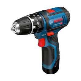 Bosch GSB 12V-15 Professional Taladro Percutor Atornillador a Batería 12V, Motor Sin Escobillas, 2 Baterías 2Ah, 1300 RPM, Par 30 Nm, Incluye 25 Brocas y Maletín
