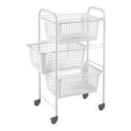 Metaltex San Diego - Carrito Auxiliar Multiusos de Metal con 3 Cestos Extraíbles, 4 Ruedas, Color Blanco, 30 x 38 x 68 cm