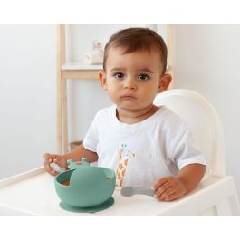 KioKids Cuenco de Silicona Caracol Verde Salvia con Ventosa Antideslizante +6 Meses Apto Microondas y Lavavajillas 9x17 cm