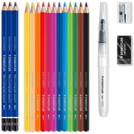 STAEDTLER 146 10C Set Acuarela Gemischtes con 15 piezas y accesorios, colores variados: negro, azul, rojo, amarillo