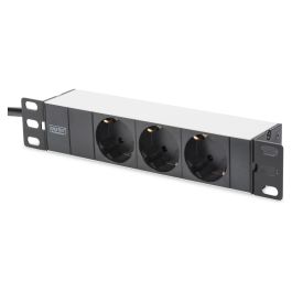 Digitus 1HE Regleta deenchufes con 3 Tomas Tipo F, Aluminio, Negro, Cable 2m