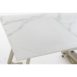 DKD Home Decor Mesa Comedor Extensible Glam de Cristal y Metal Dorado Blanco 140 x 80 x 76 cm
