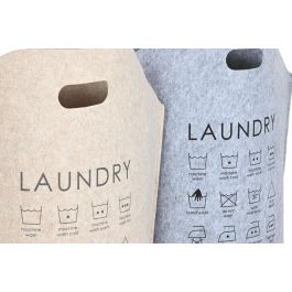 DKD Home Decor Cesta de Ropa Básicos Fieltro Beige Gris 40 x 58 x 40 cm (4 Unidades)