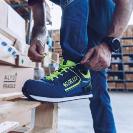 Sparco Zapato deportivo de seguridad Gymkhana 0752744 - Negro/Amarillo/Blanco/Azul Marino, Talla 44, 100% libre de metal, EN 20345 S1P SRC