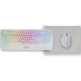 Mars Gaming MCP124WES Pack Gaming 3 en 1: Teclado H-Mech FRGB, Ratón Óptico 3200 DPI RGB HUANO, Alfombrilla Nanotextil - Blanco PC/Consola